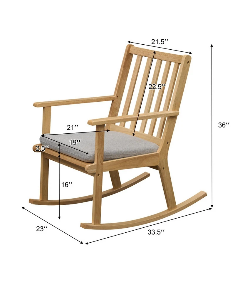 Sugift Solid Rubber Wood Rocking Chair with Removable Padded Seat Cushion
