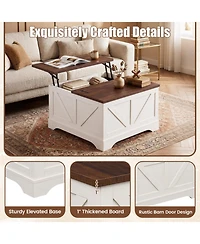 Sugift 31.5 Inch Square Lift Top Coffee Table Farmhouse Barn Door Design with Hidden Compartment