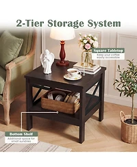 Sugift 2-Tier Square Side Table with Farmhouse X-Frame Legs and Bottom Storage Shelf
