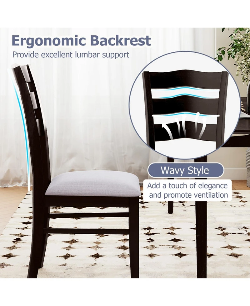 Sugift Farmhouse Dining Chairs Set of 2 with Wave Shaped Hollowed Backrest and Microfiber Velvet Seats