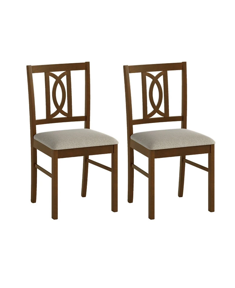Sugift Farmhouse Dining Room Chairs Set of 2 Hollowed Backrest Design with Faux Linen Cushioned Seats