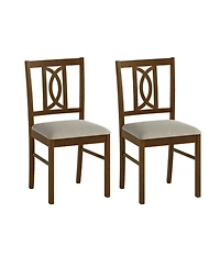 Sugift Farmhouse Dining Room Chairs Set of 2 Hollowed Backrest Design with Faux Linen Cushioned Seats