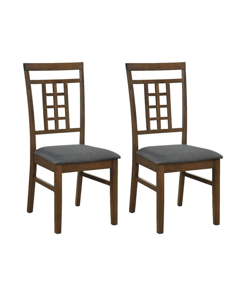 Sugift Lattice Back Dining Chairs Set of 2 Cushioned Linen Fabric Seats with Solid Wood Frame