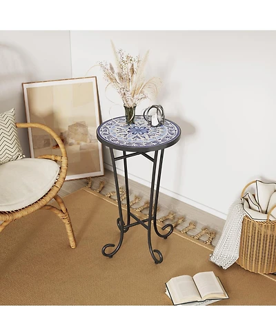 Streamdale Furniture French Country Ceramic Tile Top Outdoor Side Table