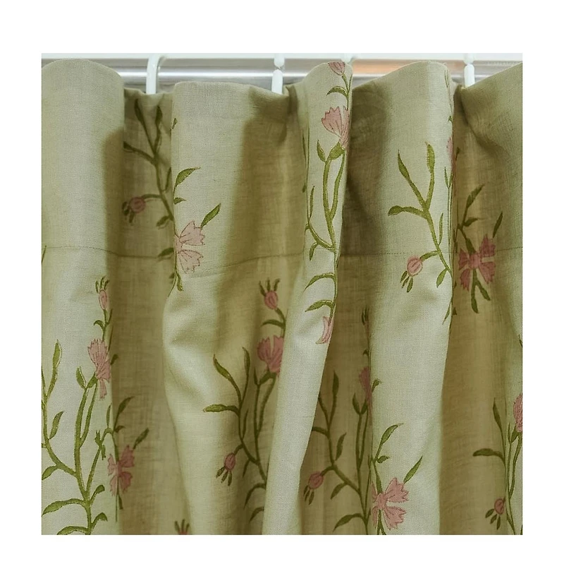 Fabdivine Handcrafted Floral Block Print Viscose Linen Curtains Panel