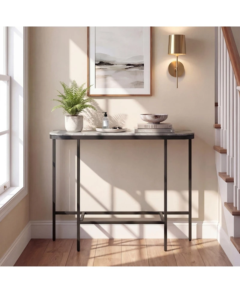 Sugift 44 Inches Faux Marble Entryway Console Table on Heavy-Duty Metal Frame
