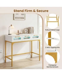 Sugift Led Console Table with Charging Station and 3 Drawers for Living Room and Hallway