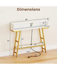 Sugift Slim 40 Inches Console Table with Charging Station and App-Controlled Rgb Lights