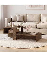 Sugift 2-Tier Modern Coffee Table with Irregular Silhouette and Open Storage Shelf