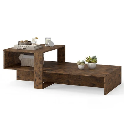 Sugift 2-Tier Modern Coffee Table with Irregular Silhouette and Open Storage Shelf
