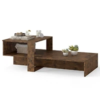 Sugift 2-Tier Modern Coffee Table with Irregular Silhouette and Open Storage Shelf