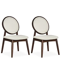 Sugift Upholstered Dining Chairs Set of 2 with Padded Linen Seat and Solid Rubber Wood Frame