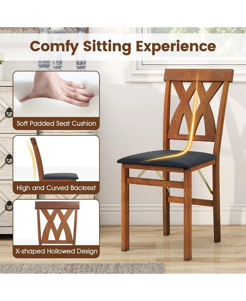 Sugift Folding Dining Chairs Set of 2 Faux Leather Upholstered Armless Kitchen Seating Rubber Wood Frame