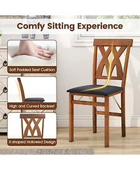 Sugift Folding Dining Chairs Set of 2 Faux Leather Upholstered Armless Kitchen Seating Rubber Wood Frame