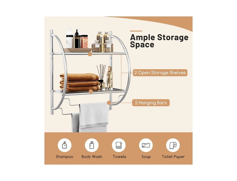 Slickblue 2-Tier Wall Mount Shower Organizer Towel Storage Rack