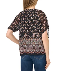 CeCe Women's Puff Raglan Short-Sleeve Tie Neck Floral-Print Blouse