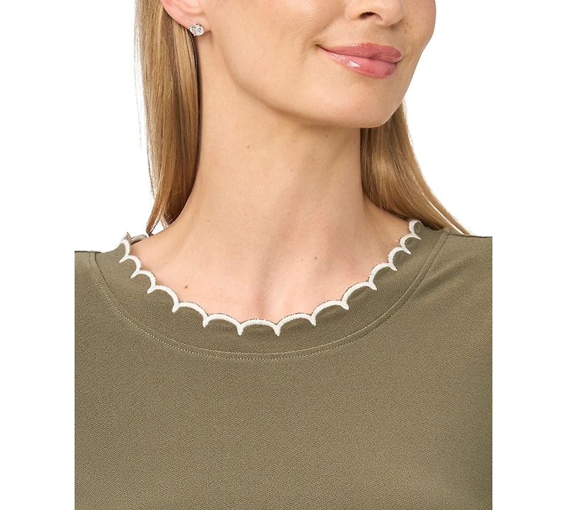 CeCe Women's Puff Sleeve Scalloped Blouse