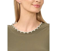 CeCe Women's Puff Sleeve Scalloped Blouse