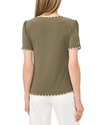 CeCe Women's Puff Sleeve Scalloped Blouse