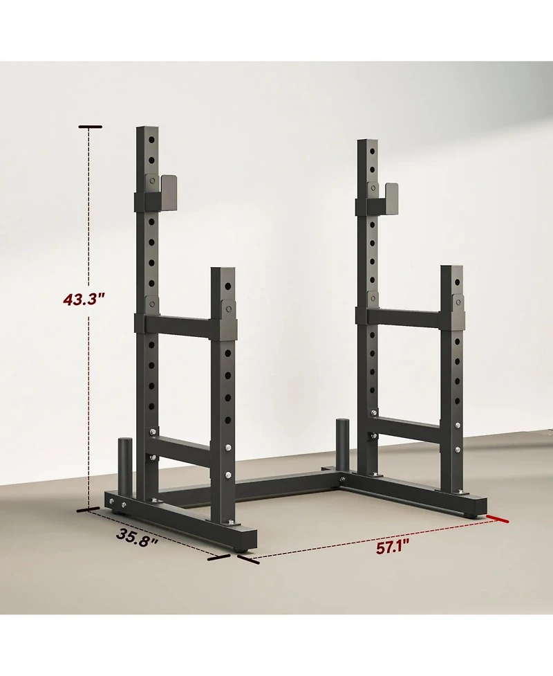 Sevorley Adjustable Squat Rack Stand with Dual Barbell Holders, Safety Spotters, Plate Storage, Heavy-Duty Steel Frame