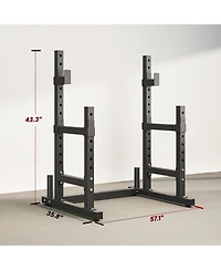 Sevorley Adjustable Squat Rack Stand with Dual Barbell Holders, Safety Spotters, Plate Storage, Heavy-Duty Steel Frame