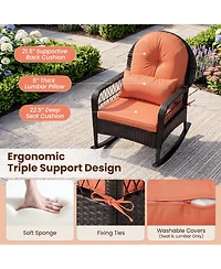 Gymax 2 Piece Outdoor Wicker Rocking Chair 400 Lbs Rocker Chair with Anti-Tip Stoppers