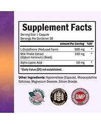 BioSchwartz Reduced Glutathione 500 Milligram with Alpha Lipoic Acid and Milk Thistle, 30 Capsules