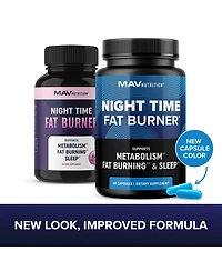 Mav Nutrition Night Time Fat Burner Sleep Aid, Appetite Suppressant and Metabolism Support Melatonin, L Theanine Non Gmo, 60 Capsules