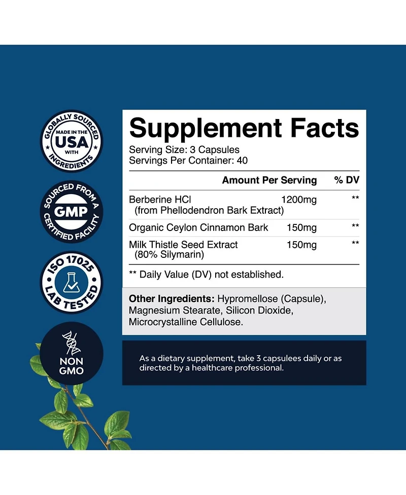 Nature's Craft Balancing Berberine Plus Complex, Antioxidant Berberine Plus Ceylon Cinnamon, Heart Health and Sugar Support, 120 Count