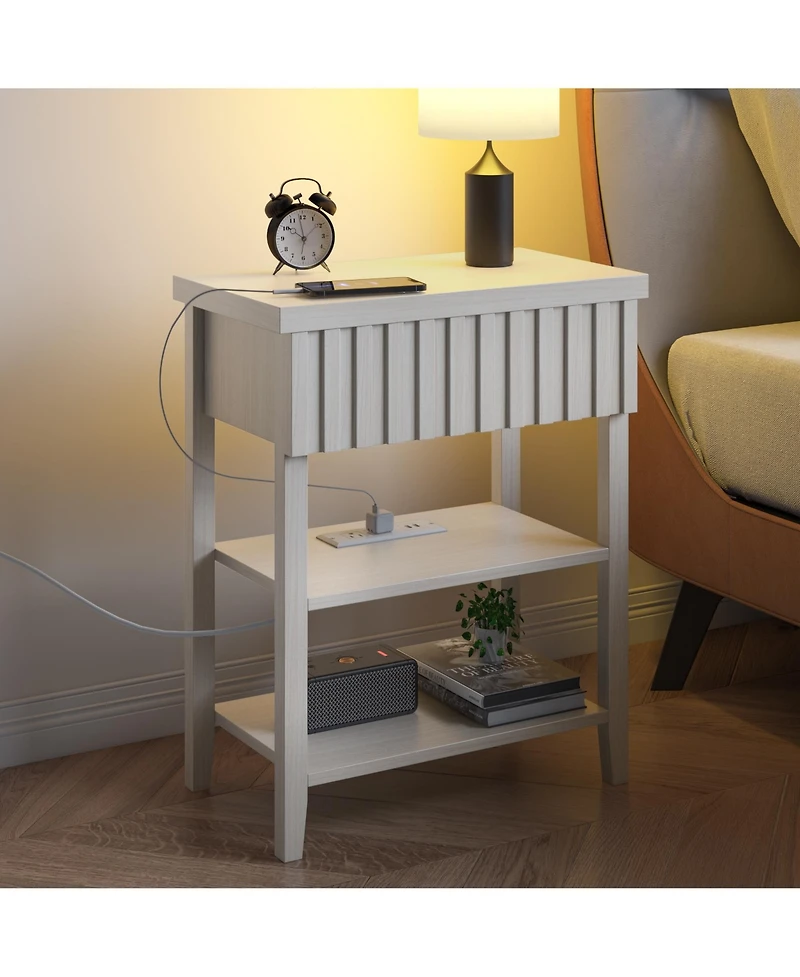 Flynama Fluted Nightstand with Charging Station