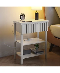 Flynama Fluted Nightstand with Charging Station