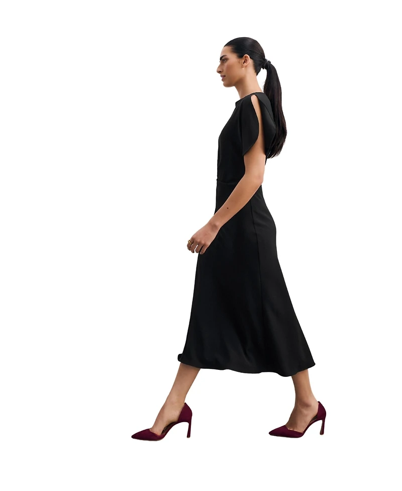 The Fold Women's Salerno Boat-Neck Short-Sleeve A-Line Midi Dress