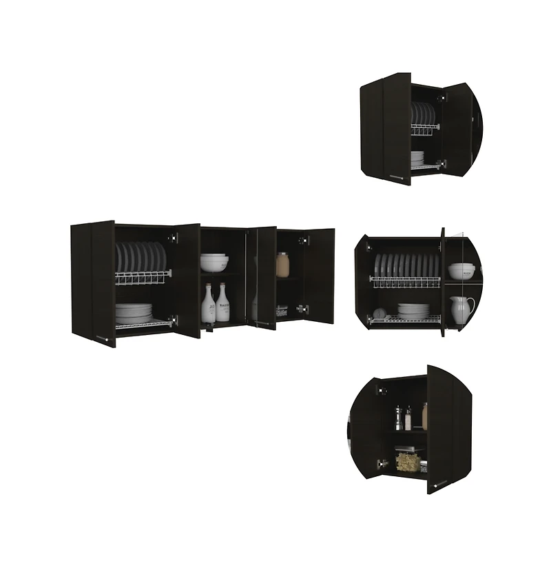 Fm Furniture Verona Wall-Mounted Kitchen Storage Cabinet with Glass Display Doors