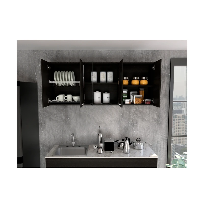 Fm Furniture Verona Wall-Mounted Kitchen Storage Cabinet with Glass Display Doors