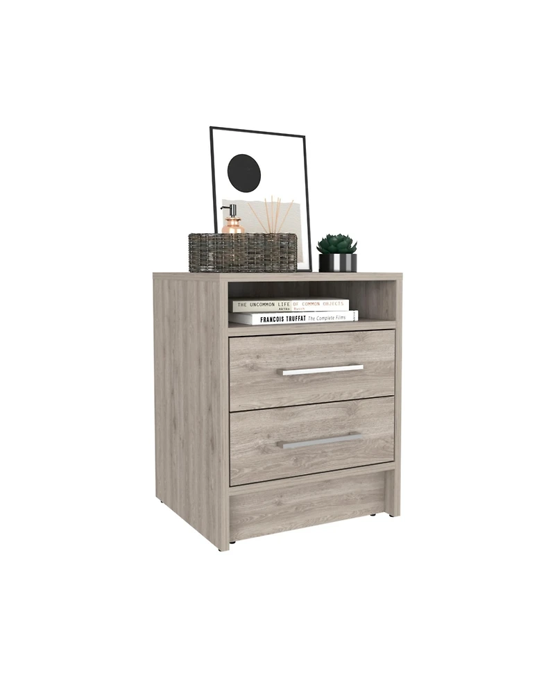 Flynama Light 2-Drawer Nightstand with Open Shelf and Metal Handles, 19.9"H