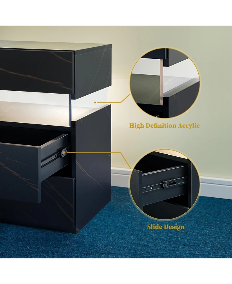 Flynama 3-Drawer Led Nightstand with Acrylic Panel