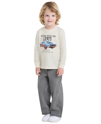 Levi's Toddler Boys' 2T-4T 73 Crewneck Top and Baggy Jeans, 2-Piece Set