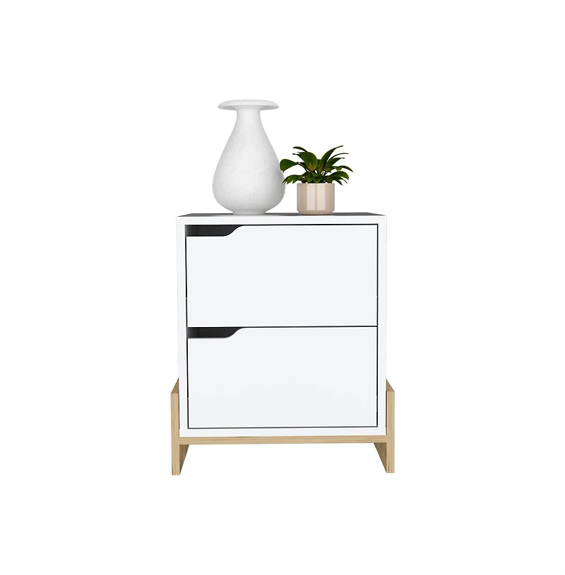 Flynama Macadamia 2-Drawer Nightstand with Sturdy Base