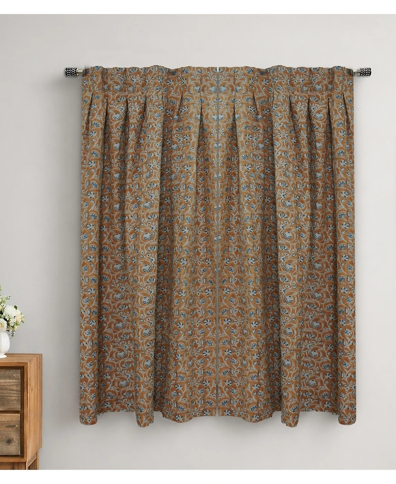 Fabdivine Handcrafted Boho Block Print Two Pleated Pure Linen Curtain