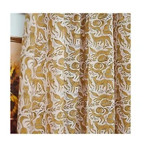 Fabdivine Gheravan Mustard Boho Animal Block Print Linen Curtain
