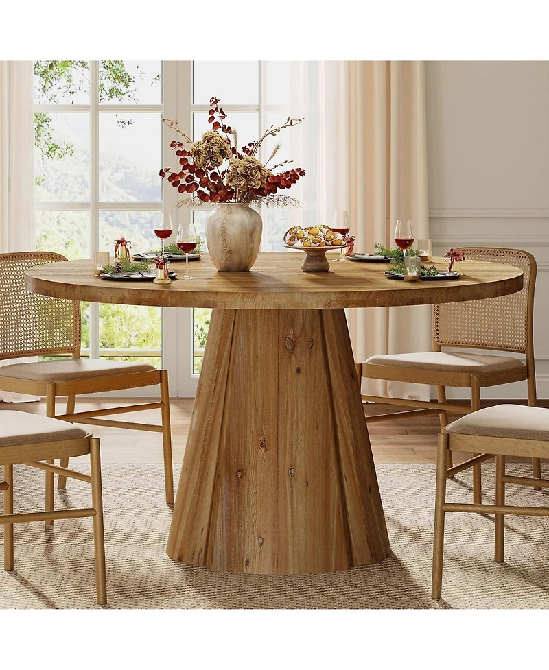 Tribesigns 47.24" Round Solid Wood Dining Table for 6,Farmhouse Kitchen Table with Pedestal Base,4-6 Person Wooden Dinner Table for Dining Room