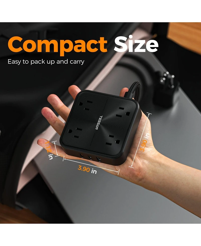 Tessan 7-in-1 Power Strip, 4 Ac Outlets + 3 Usb Ports, 20W Usb-c, 1050J Surge Protection, 6 ft Cord for Home and Office