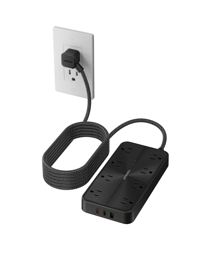 Tessan 11-in-1 Power Strip, 8 Ac Outlets + 3 Usb Ports, 20W Usb-c, 1050J Surge Protection, 6 ft Cord for Home and Office