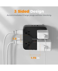 Tessan 11-in-1 Outlet Extender, 8 Ac Outlets + 3 Usb Ports, 20W Usb-c, 900J Surge Protection for Home and Office