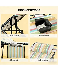 ECHTPeak 2 Piece Folding Chaise Lounge, with Face Hole, 5-Level Reclining Back, with Side Pocket and Headrest, for Beach, Yard, Patio