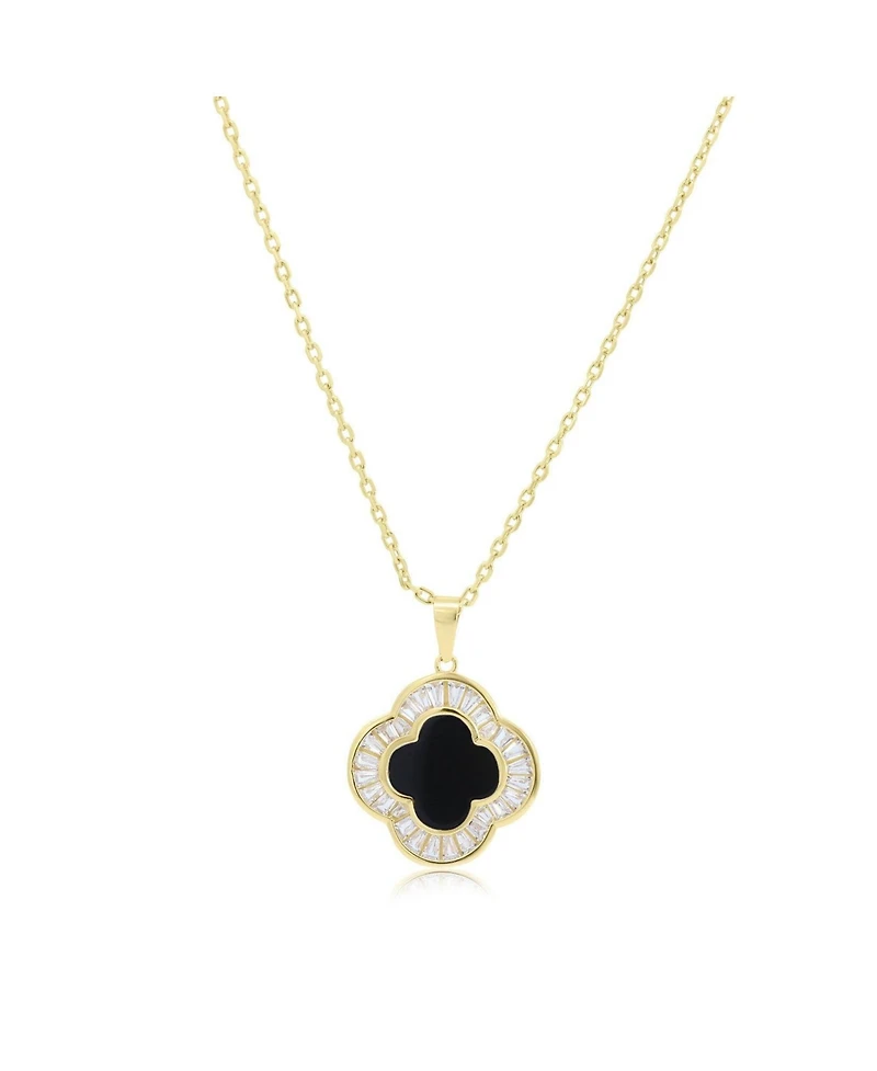 The Lovery Large Onyx Cz Clover Necklace 14K Gold-Plated Sterling Silver