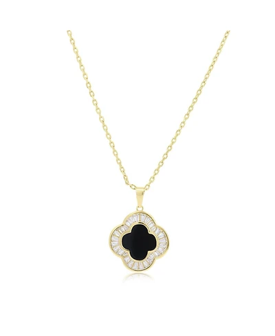 The Lovery Large Onyx Cz Clover Necklace 14K Gold-Plated Sterling Silver
