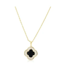 The Lovery Large Onyx Cz Clover Necklace 14K Gold-Plated Sterling Silver