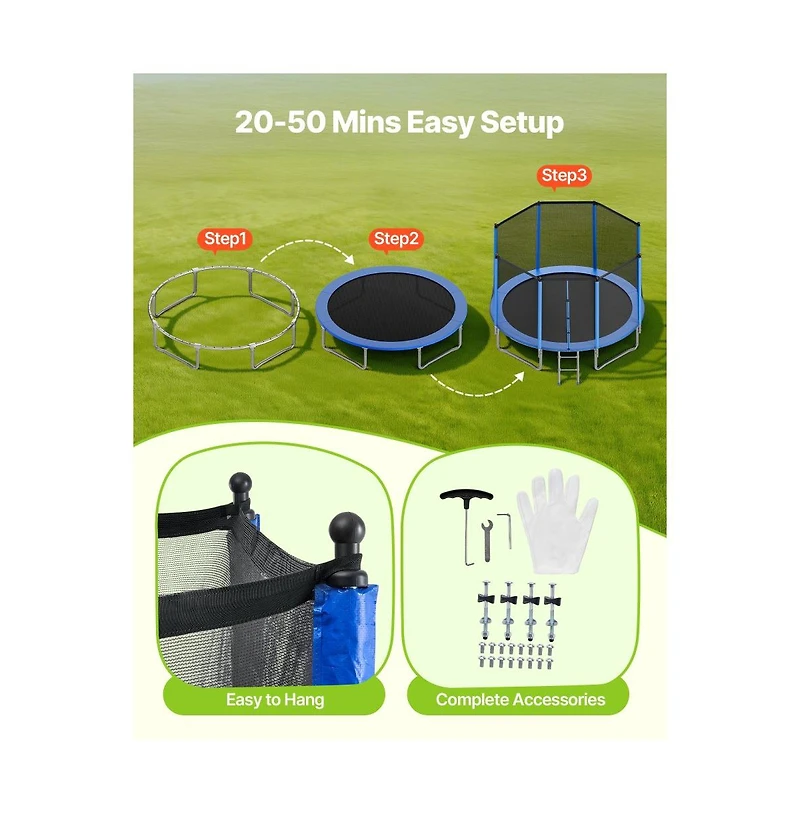 Slickblue Outdoor Round Trampoline with Enclosure Net for Kids