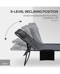 ECHTPeak 2 Piece Folding Chaise Lounge with 5-level Reclining Back, Outdoor Lounge Chair with Side Pocket and Headrest for Beach, Yard, Patio
